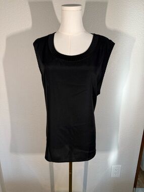 Women's Black Rib-Trim Scoop Neck Tank Top